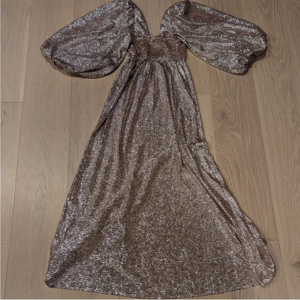 Show Me Your MuMu Shimmering Silver Puff Sleeve Dress - Picture 6 of 6